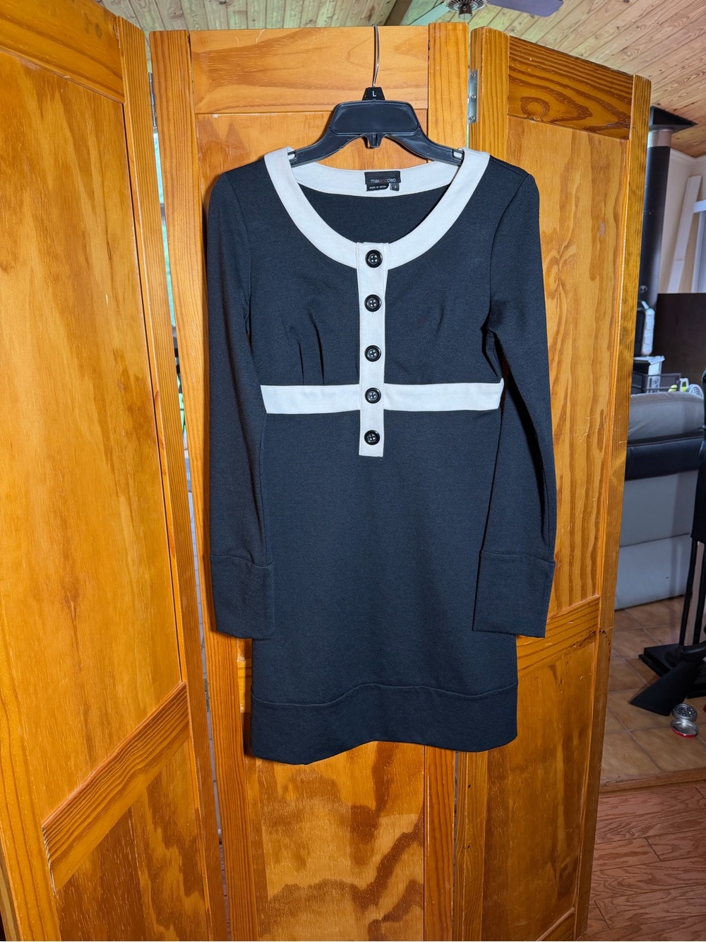 Whimsigoth Black Dress w/Off-White Trim - Button Front| Wednesday Addams|Sz 2
